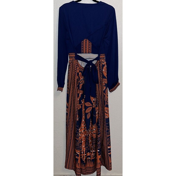 Rotita Giraffe Print Open Back Dress Women Size XL Blue/Orange - Picture 12 of 12